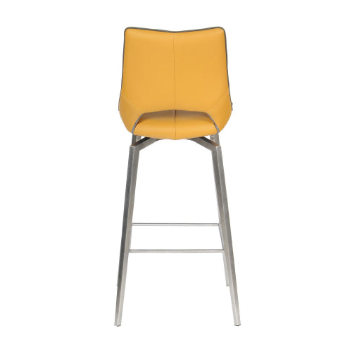 Mako Yellow & Grey Stitch Leather Swivel Bar Stool - The Furniture Mega Store 