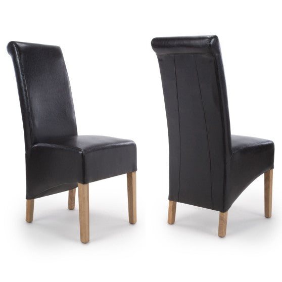 Krista Roll Back Leather Dining Chairs - Set Of 2 - Choice Of Colours - The Furniture Mega Store 