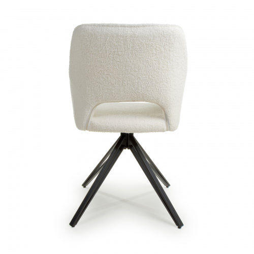 White Boucle Swivel Base Dining Chairs - Sold In Pairs - The Furniture Mega Store 