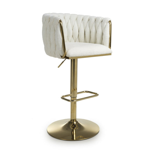 Bellaire Cream Textured Chenille & Gold Bar Stool - The Furniture Mega Store 