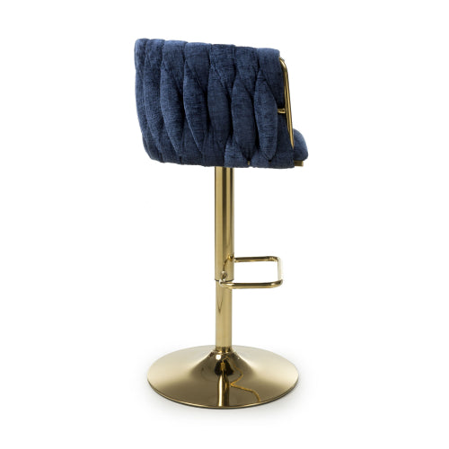 Bellaire Blue Textured Chenille & Gold Bar Stool - The Furniture Mega Store 