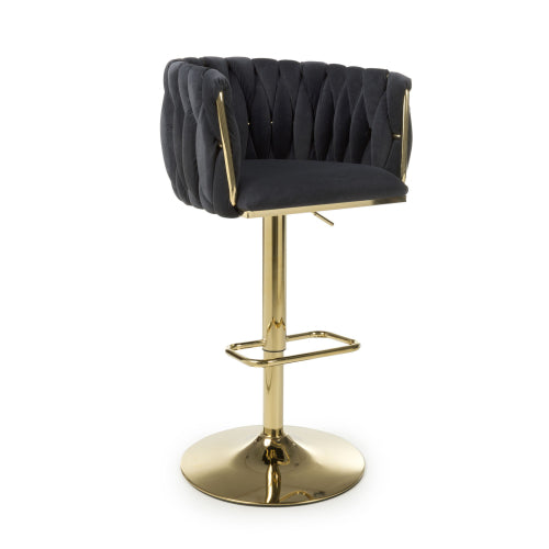 Bellaire Black Brushed Velvet & Gold Bar Stool - The Furniture Mega Store 