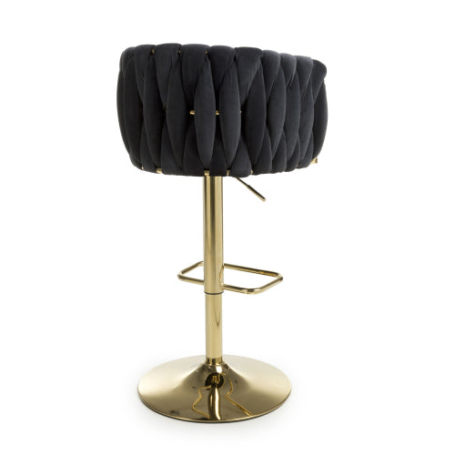 Bellaire Black Brushed Velvet & Gold Bar Stool - The Furniture Mega Store 