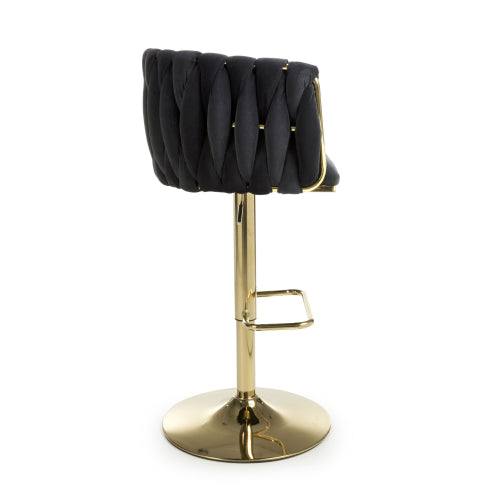 Bellaire Black Brushed Velvet & Gold Bar Stool - The Furniture Mega Store 