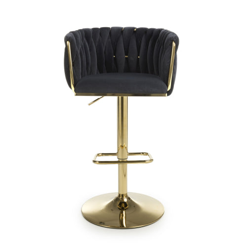 Bellaire Black Brushed Velvet & Gold Bar Stool - The Furniture Mega Store 