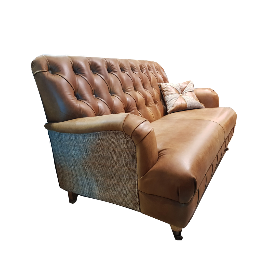 James Aniline Leather & Harris Tweed Buttoned Back Sofa & Armchair Collection - The Furniture Mega Store 