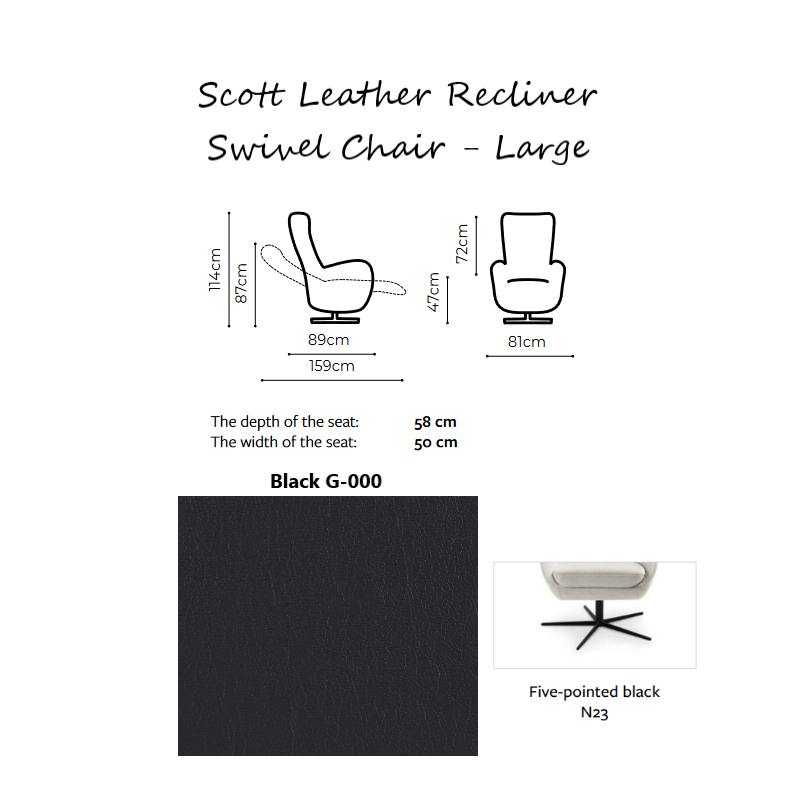 Scott Leather Manual Recliner Swivel Chair - Choice Of Sizes - The Furniture Mega Store 