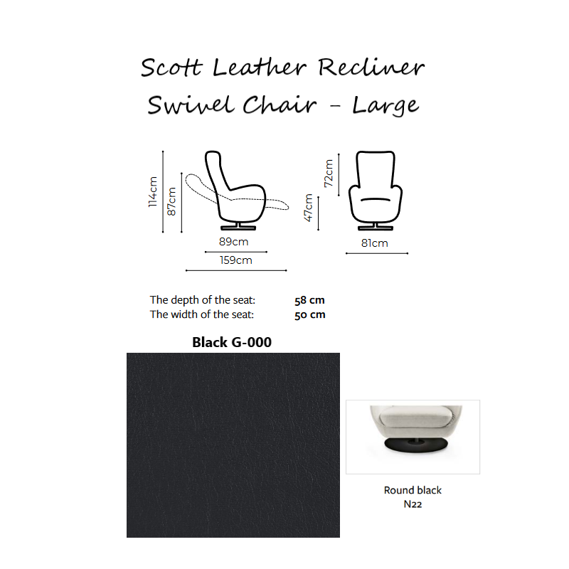 Scott Leather Manual Recliner Swivel Chair - Choice Of Sizes - The Furniture Mega Store 