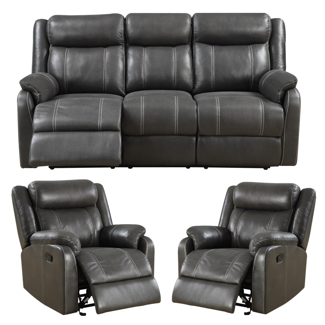 Leeds 3 Seater Recliner Sofa & 2 Armchairs Set - Gun Metal Grey - The Furniture Mega Store 