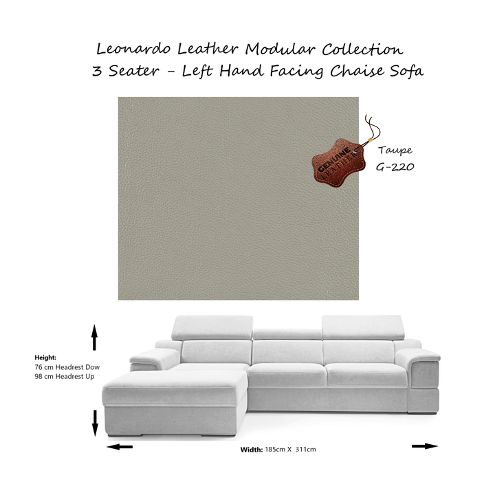 Leonardo Modular Sofa Collection - Choice Of Aqua Clean Fabric or 100% Genuine Leather Upholstery - The Furniture Mega Store 