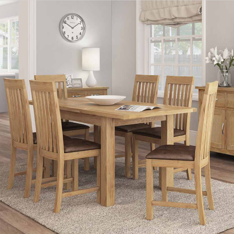 Bevel Natural Solid Oak Extendable Dining Table - 120cm - 165cm - The Furniture Mega Store 