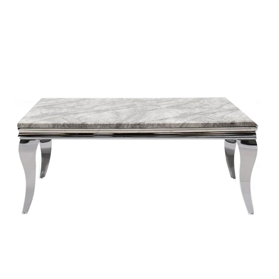 Louis 1.8 Grey Marble & Polished Steel Dining Table - The Furniture Mega Store 