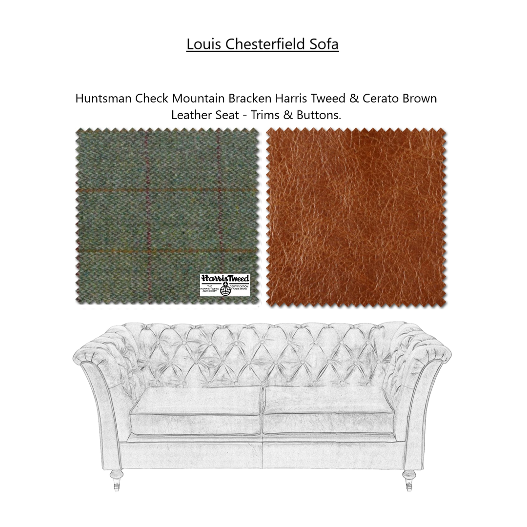 Louis Heritage Chesterfield Sofa Collection - Harris Tweed & Vintage Leather Upholstery & Feet - The Furniture Mega Store 