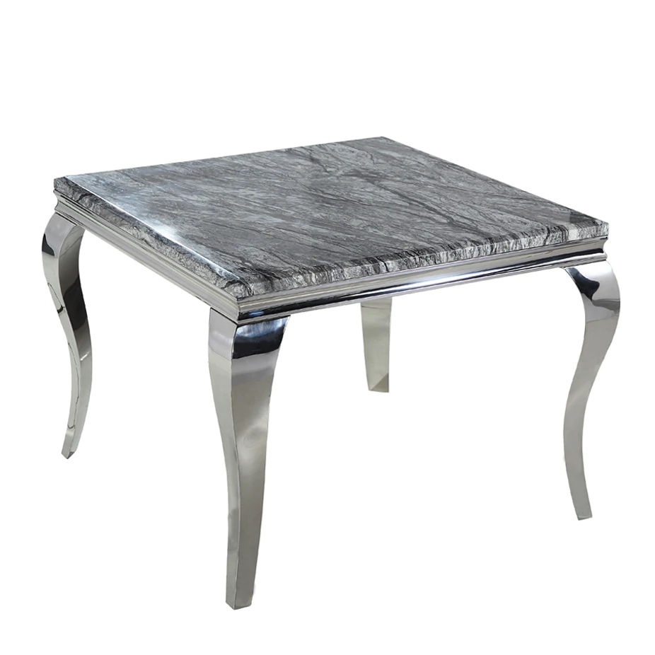 Louis Square Grey Marble & Polished Steel Dining Table - 100cm - The Furniture Mega Store 