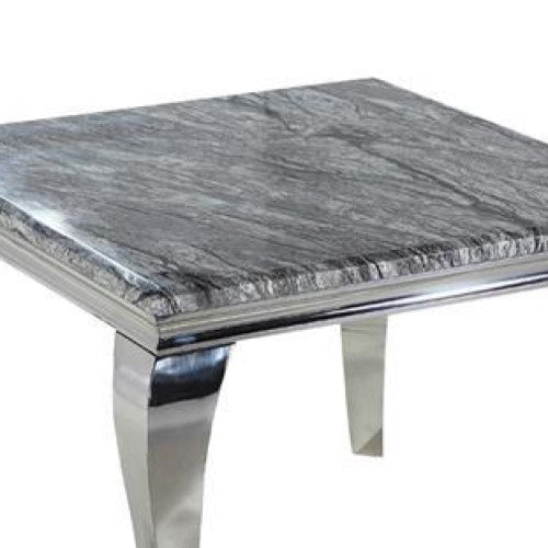 Louis Square Grey Marble & Polished Steel Dining Table - 100cm - The Furniture Mega Store 