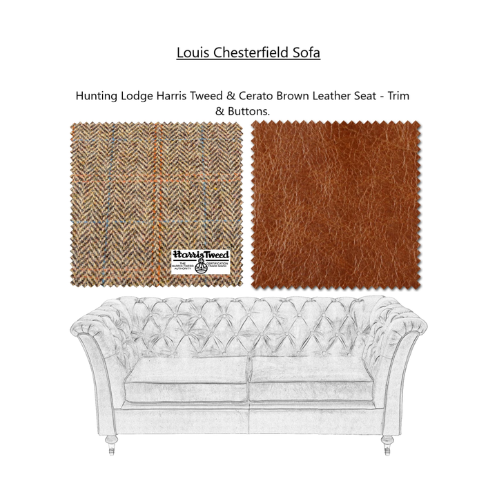 Louis Heritage Chesterfield Sofa Collection - Harris Tweed & Vintage Leather Upholstery & Feet - The Furniture Mega Store 