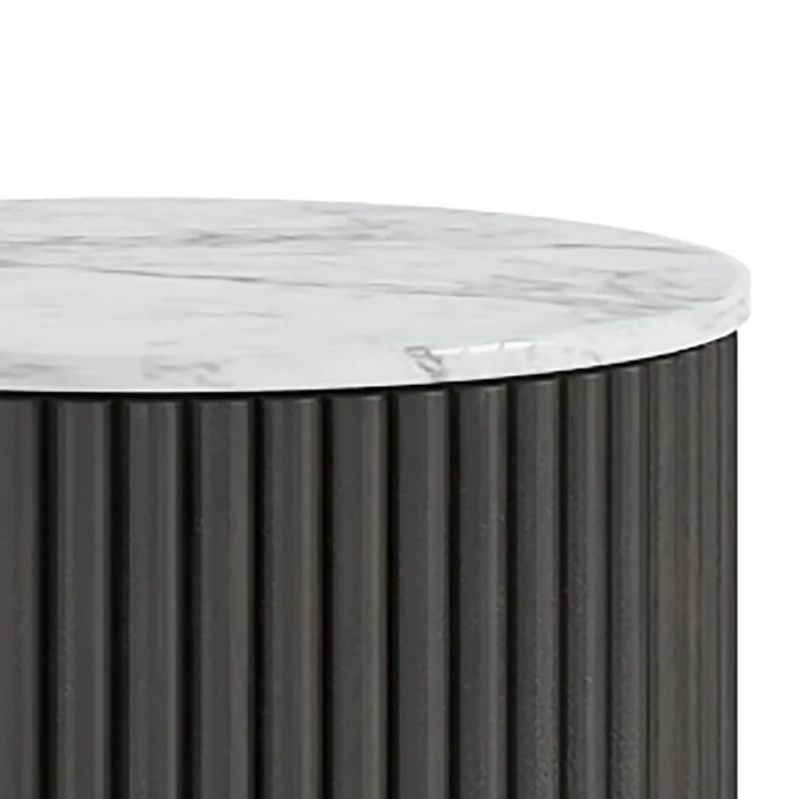 Miles Charcoal Fluted Mango & White Marble Small Curved Sideboard - 100cm - The Furniture Mega Store 