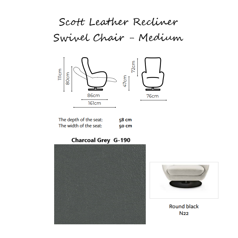 Scott Leather Manual Recliner Swivel Chair - Choice Of Sizes - The Furniture Mega Store 