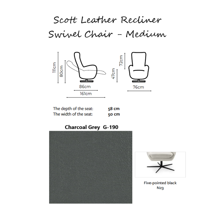 Scott Leather Manual Recliner Swivel Chair - Choice Of Sizes - The Furniture Mega Store 