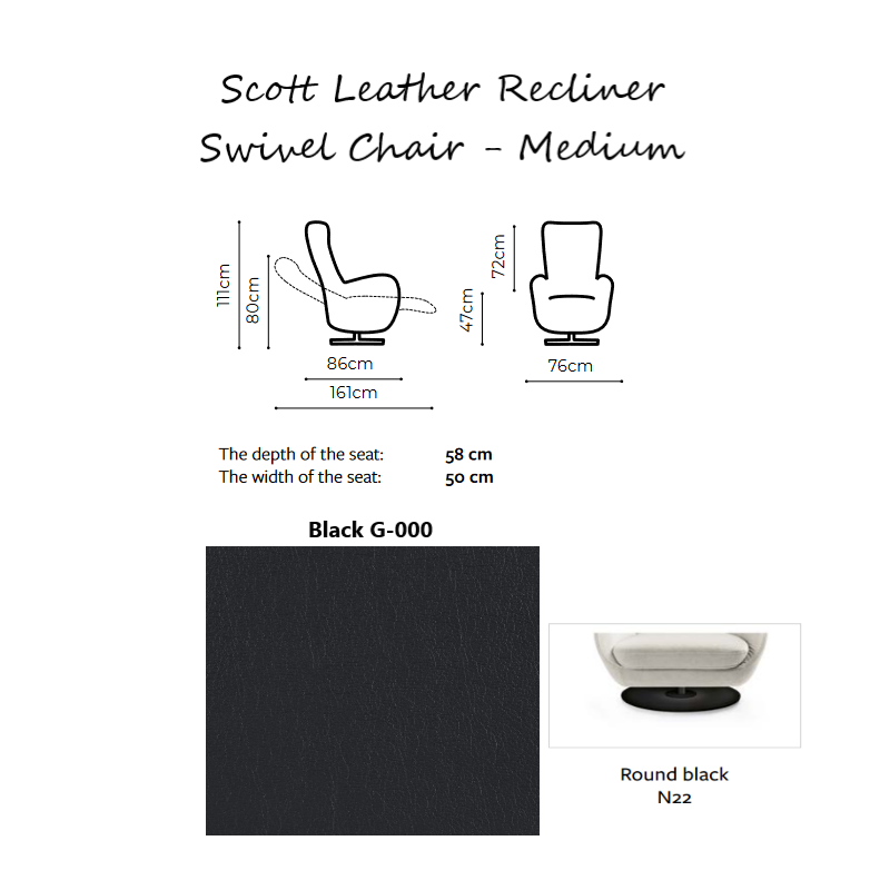 Scott Leather Manual Recliner Swivel Chair - Choice Of Sizes - The Furniture Mega Store 