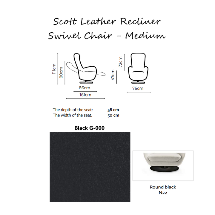 Scott Leather Manual Recliner Swivel Chair - Choice Of Sizes - The Furniture Mega Store 