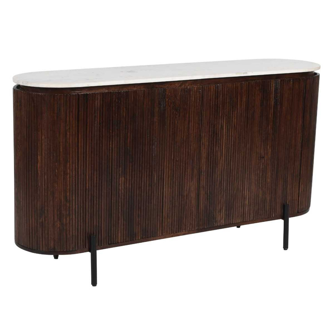 Opal Fluted Mango Wood & Marble Large Sideboard - 160cm - The Furniture Mega Store 