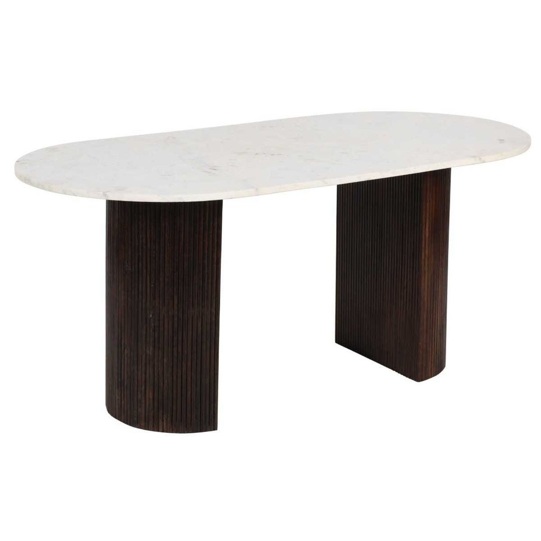 Opal Fluted Mango Wood & Marble Top Dining Table - 170cm - The Furniture Mega Store 