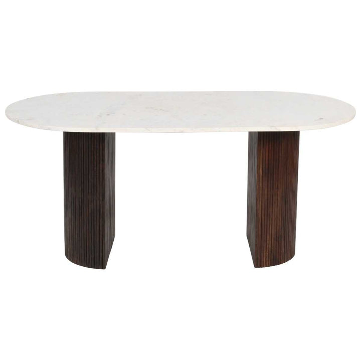 Opal Fluted Mango Wood & Marble Top Dining Table - 170cm - The Furniture Mega Store 