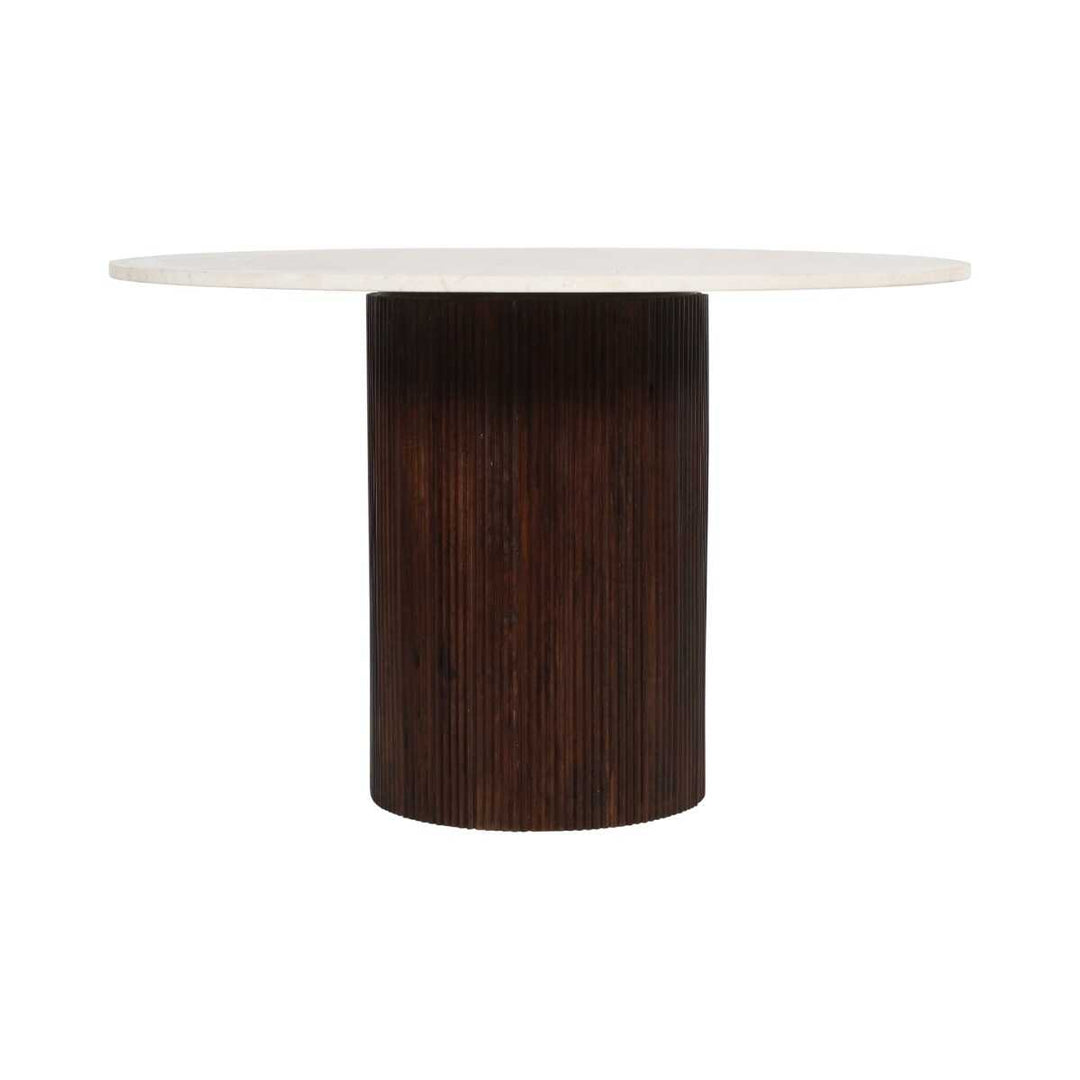 Opal Fluted Mango Wood & Marble Top Round Dining Table - 120cm - The Furniture Mega Store 