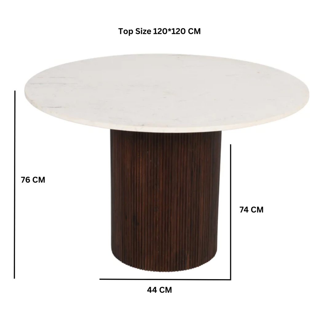 Opal Fluted Mango Wood & Marble Top Round Dining Table - 120cm - The Furniture Mega Store 