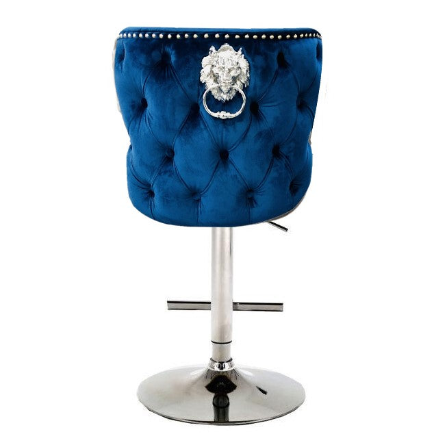 Valentino Navy Velvet Deep Tufted Lion Head Bar Stool - The Furniture Mega Store 