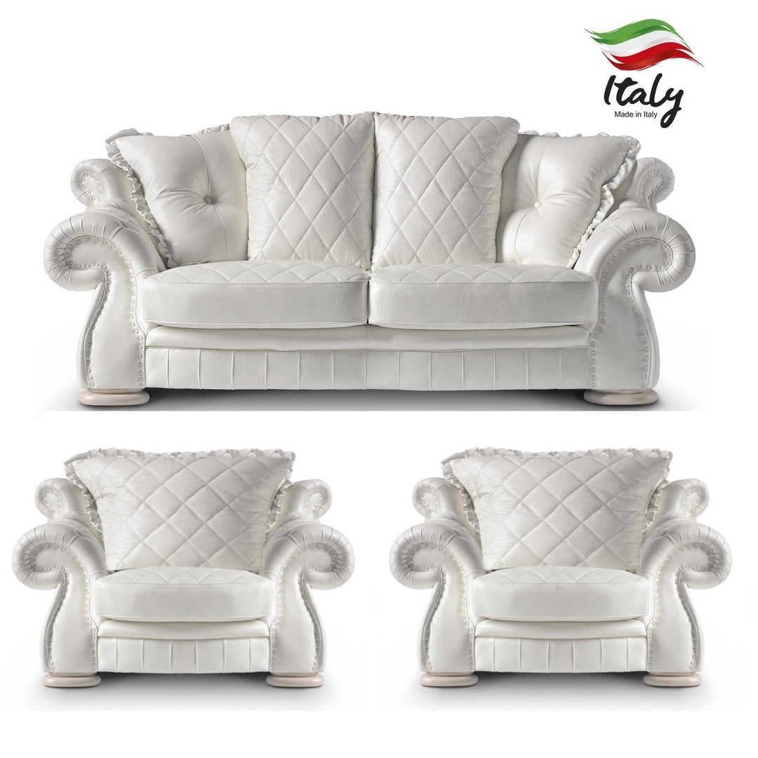 Pendragon Italian Leather 3 Seater Sofa & x2 Armchairs Set - The Furniture Mega Store 