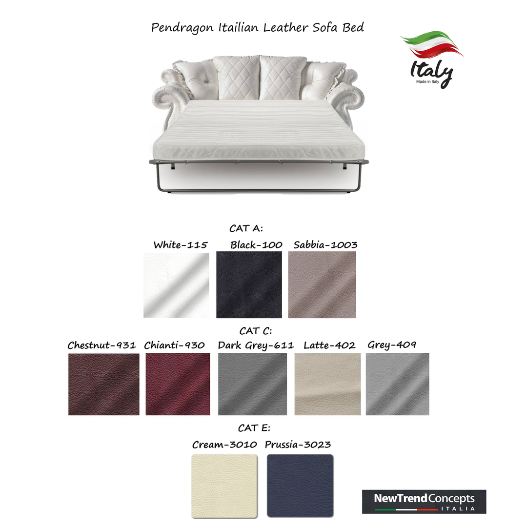 Pendragon Italian Leather Sofa Bed - Choice Of Leathers & Optional Swarovski Crystal Buttons. - The Furniture Mega Store 