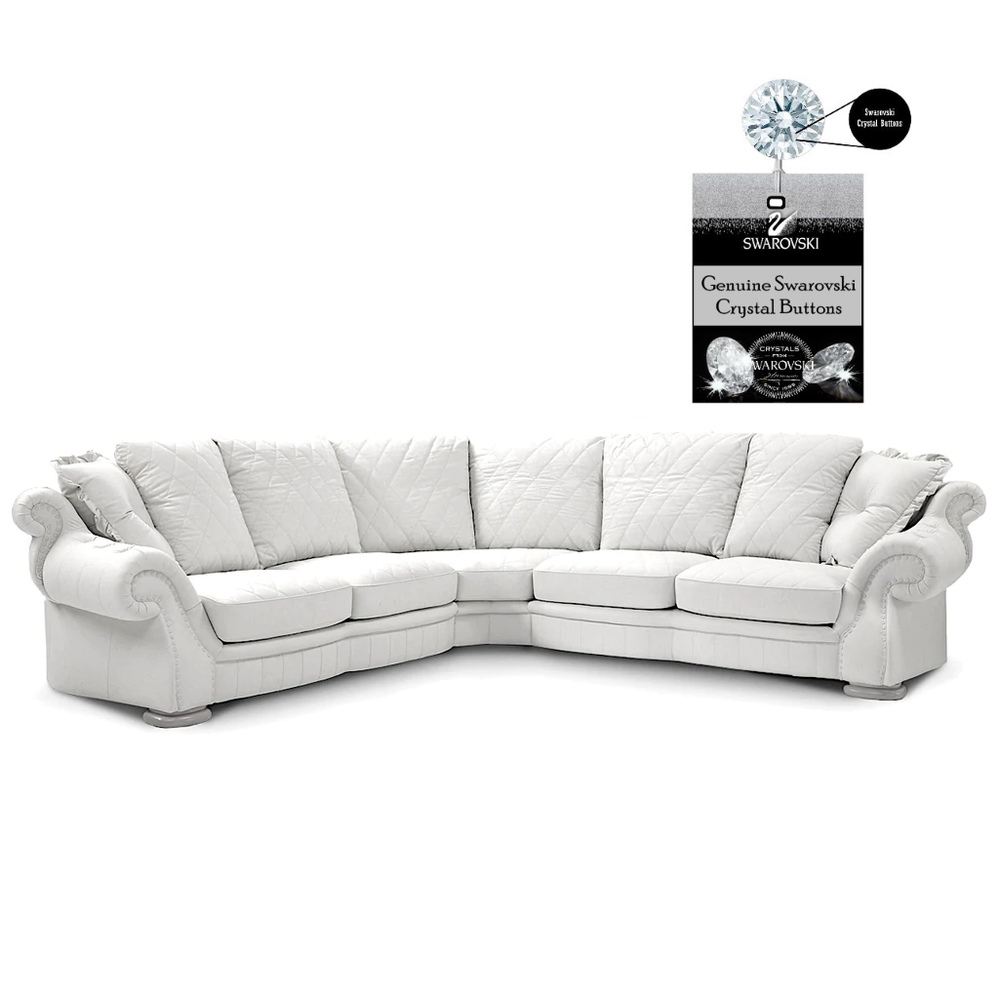 Pendragon Italian Leather Corner Sofa - Choice Of Leathers & Optional Swarovski Crystal Buttons. - The Furniture Mega Store 