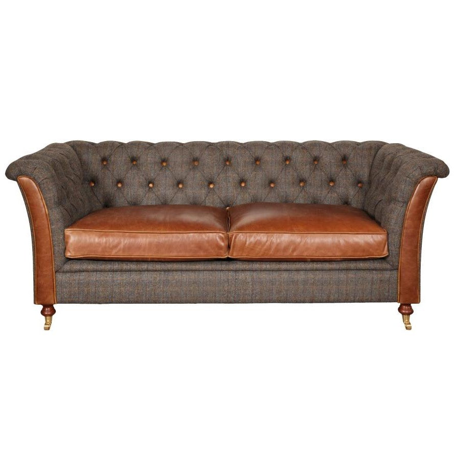 Louis Heritage Chesterfield Sofa Collection - Choice Of Harris Tweed & Vintage Leather Upholstery & Feet - The Furniture Mega Store 