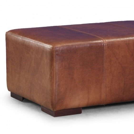 Vintage Leather Rectangular Footstool - Choice Of Leathers & Feet - The Furniture Mega Store 