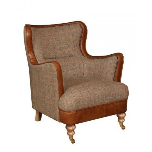 Elliot Sofa & Armchair Collection - Bespoke Harris Tweed & Vintage leather - The Furniture Mega Store 