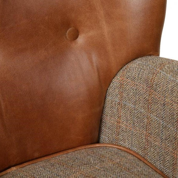 Elston Vintage Leather & Hunting Lodge Harris Tweed Occasional Chair - The Furniture Mega Store 