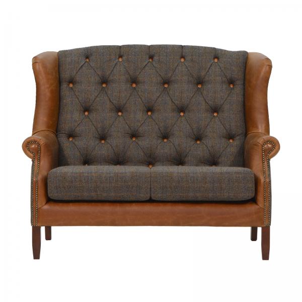 Morris Vintage Leather & Harris Tweed Wing Back Sofa Collection - The Furniture Mega Store 