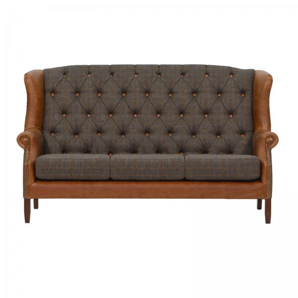 Morris Vintage Leather & Harris Tweed Wing Back Sofa Collection - The Furniture Mega Store 