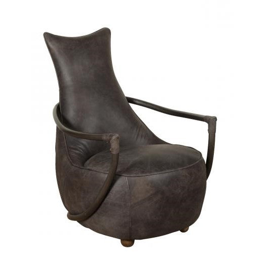 Maverick Retro Relax Chair - Gunmetal Frame & Grey Aniline Leather Cover - The Furniture Mega Store 