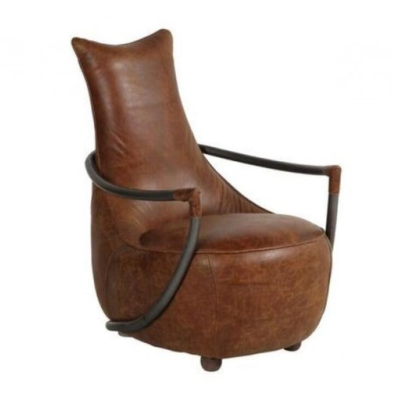 Maverick Retro Relax Chair - Gunmetal Frame & Brown Aniline Leather Cover - The Furniture Mega Store 