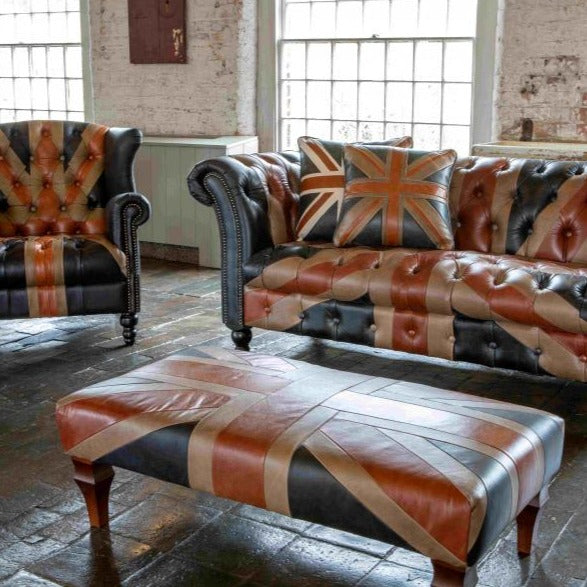 Union Jack Vintage Leather Buttoned Chesterfield Armchair - The Furniture Mega Store 