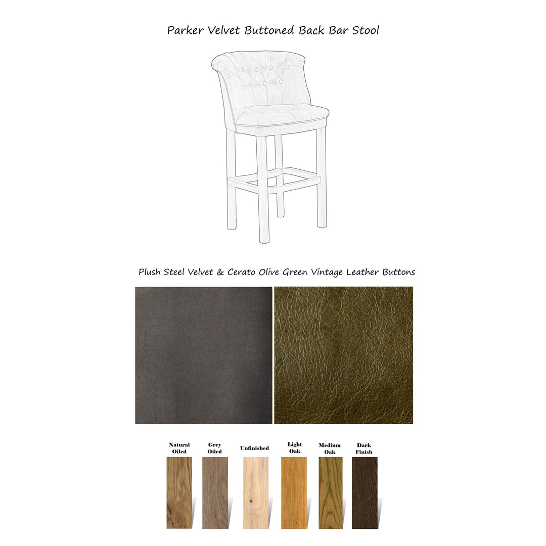 Parker Velvet Buttoned Back Bar Stool - Various Options - The Furniture Mega Store 