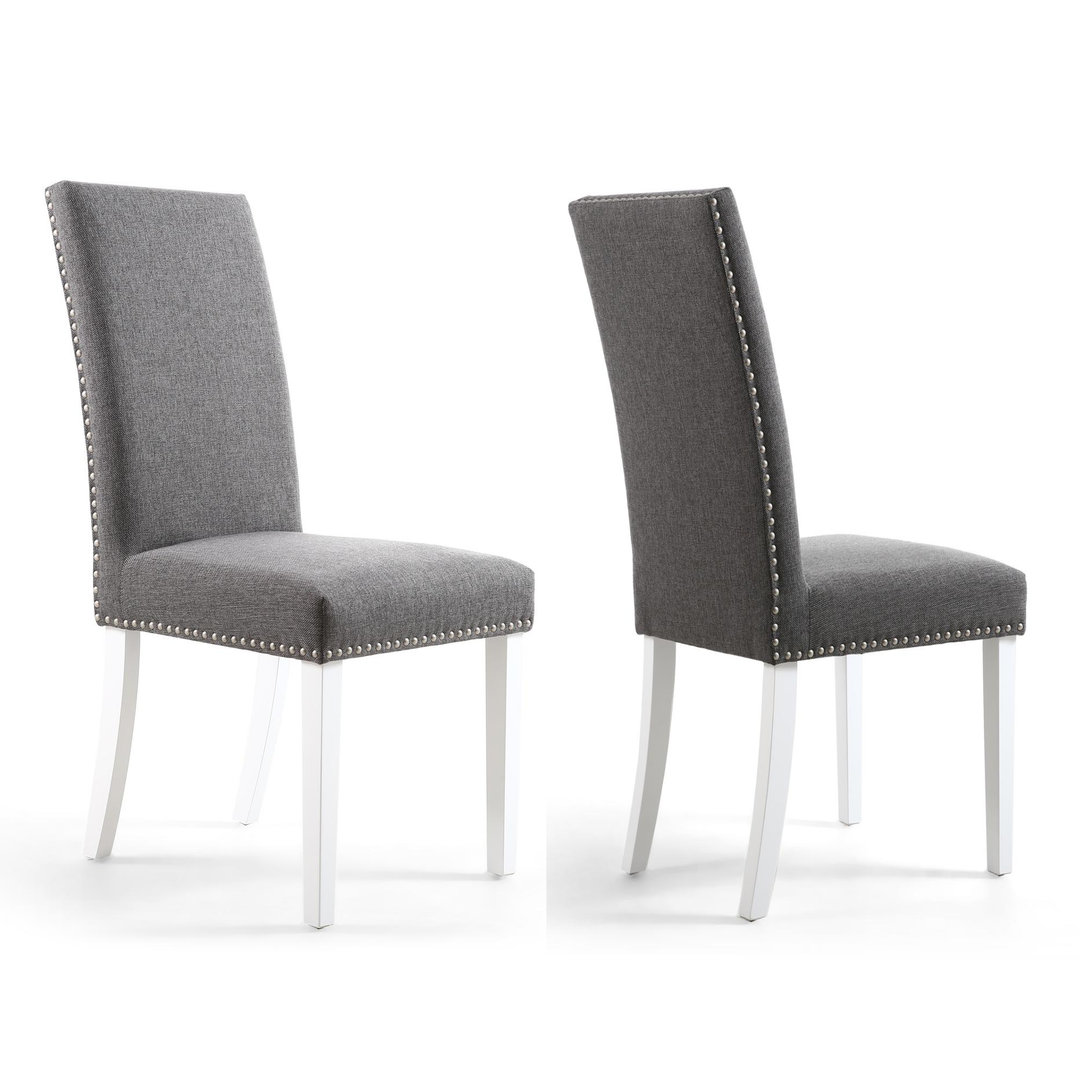 Linen Effect Silver Grey Dining Chairs With White Legs {Set Of 2} - The Furniture Mega Store 