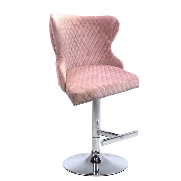 Valentino Pink Velvet Deep Tufted Lion Head Bar Stool - The Furniture Mega Store 