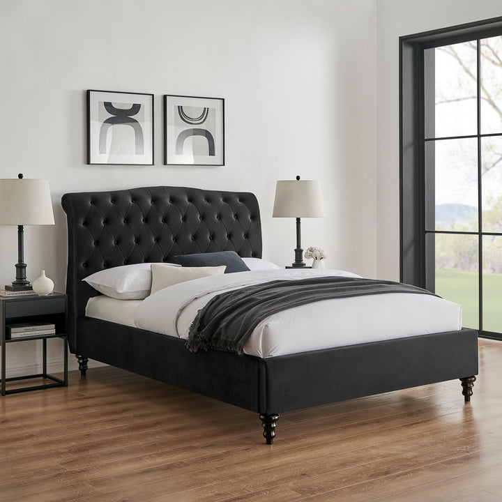 Rosa 4'6 Double Bed - Black - The Furniture Mega Store 