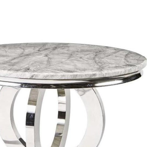 Chelsea Round Light Grey Marble & Stainless Steel Dining Table - 130cm - The Furniture Mega Store 