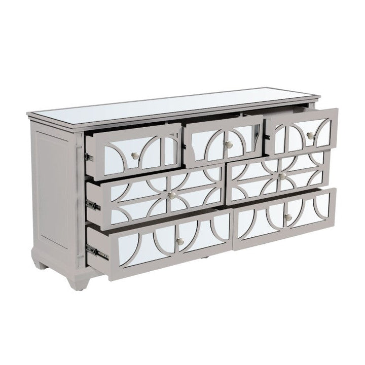 Taylor Grey & Mirrored 7 Drawer Cabinet - The Furniture Mega Store 