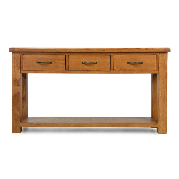 Earlswood Solid Oak Large 3 Drawer Console Table - The Furniture Mega Store 